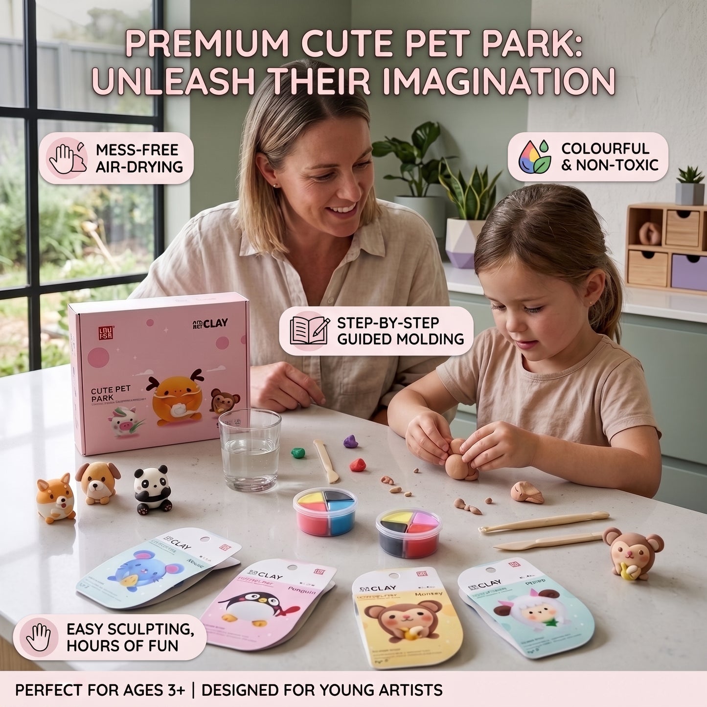 DIY Cute Animal Air Dry Clay Kit for Kids