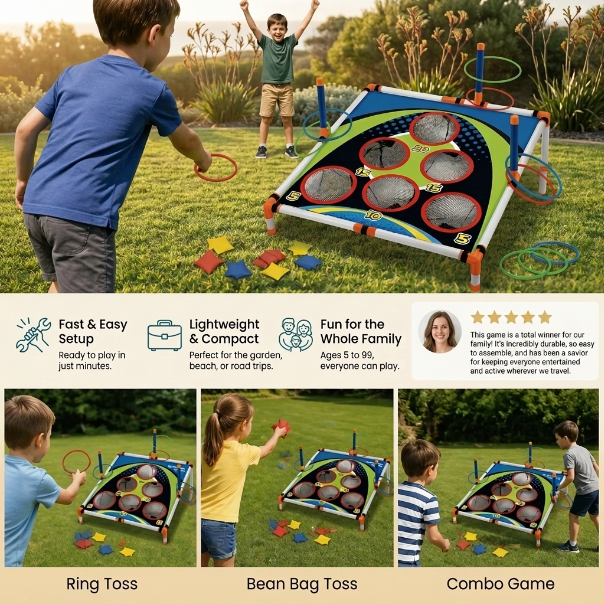 2-in-1 Cornhole & Ring Toss Game Set