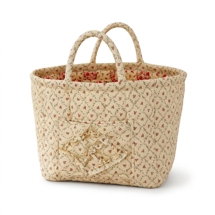 Floral Cotton Storage Basket with Handles