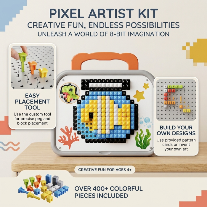 Kids DIY Mosaic Pegboard Puzzle Set with Storage Case