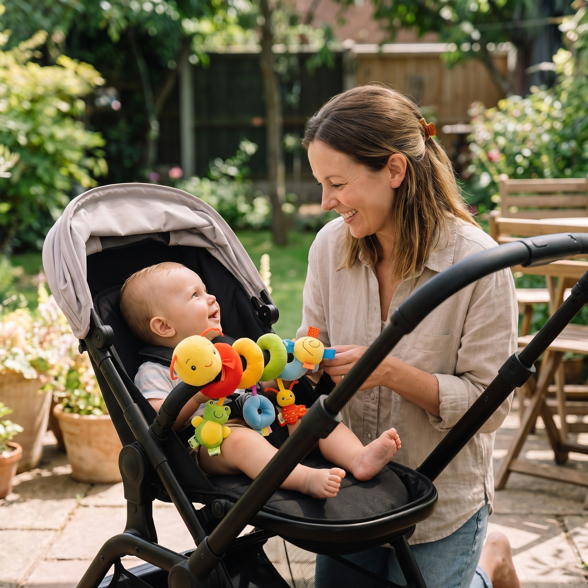 Baby Spiral Car Seat Toy – Soft Hanging Activity Toy for Prams & Strollers