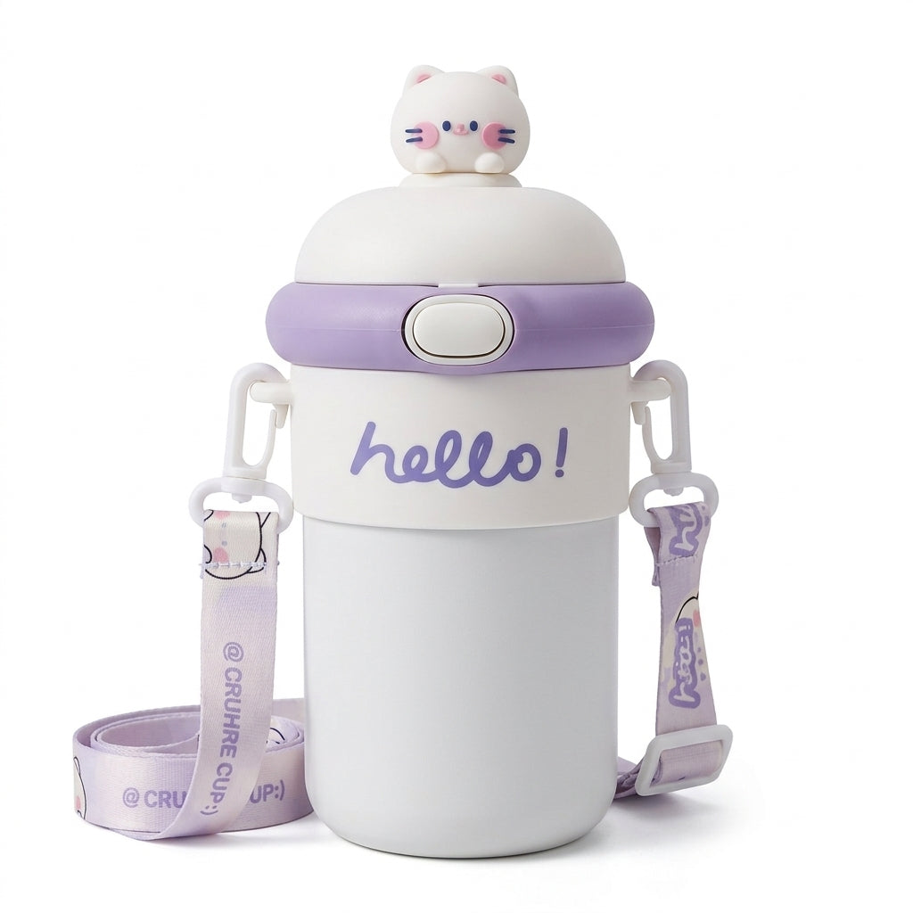 500ml Kids Insulated Glass Bottle with Carry Strap