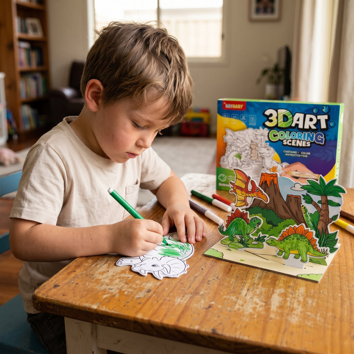 3D Pop-Up Colouring Book for Kids with Watercolour Pens