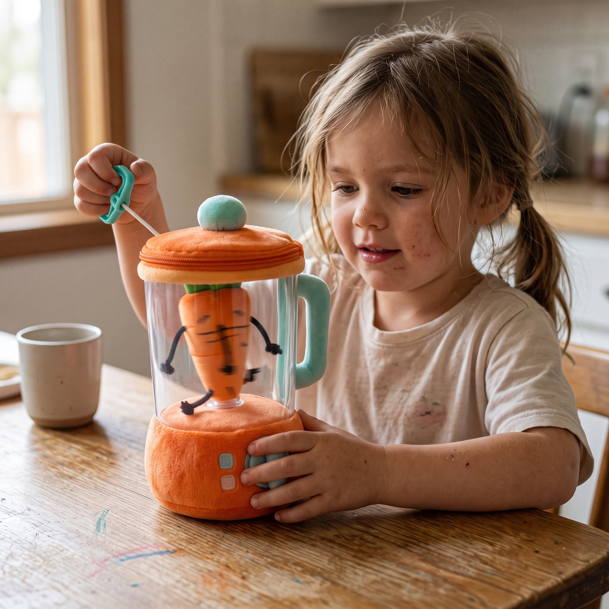 Interactive Pull-String Vegetable Blender Plush Toy