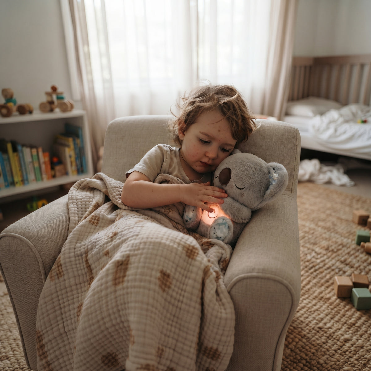 Interactive Breathing Plush Toy with Light, Sound & Moving Ears