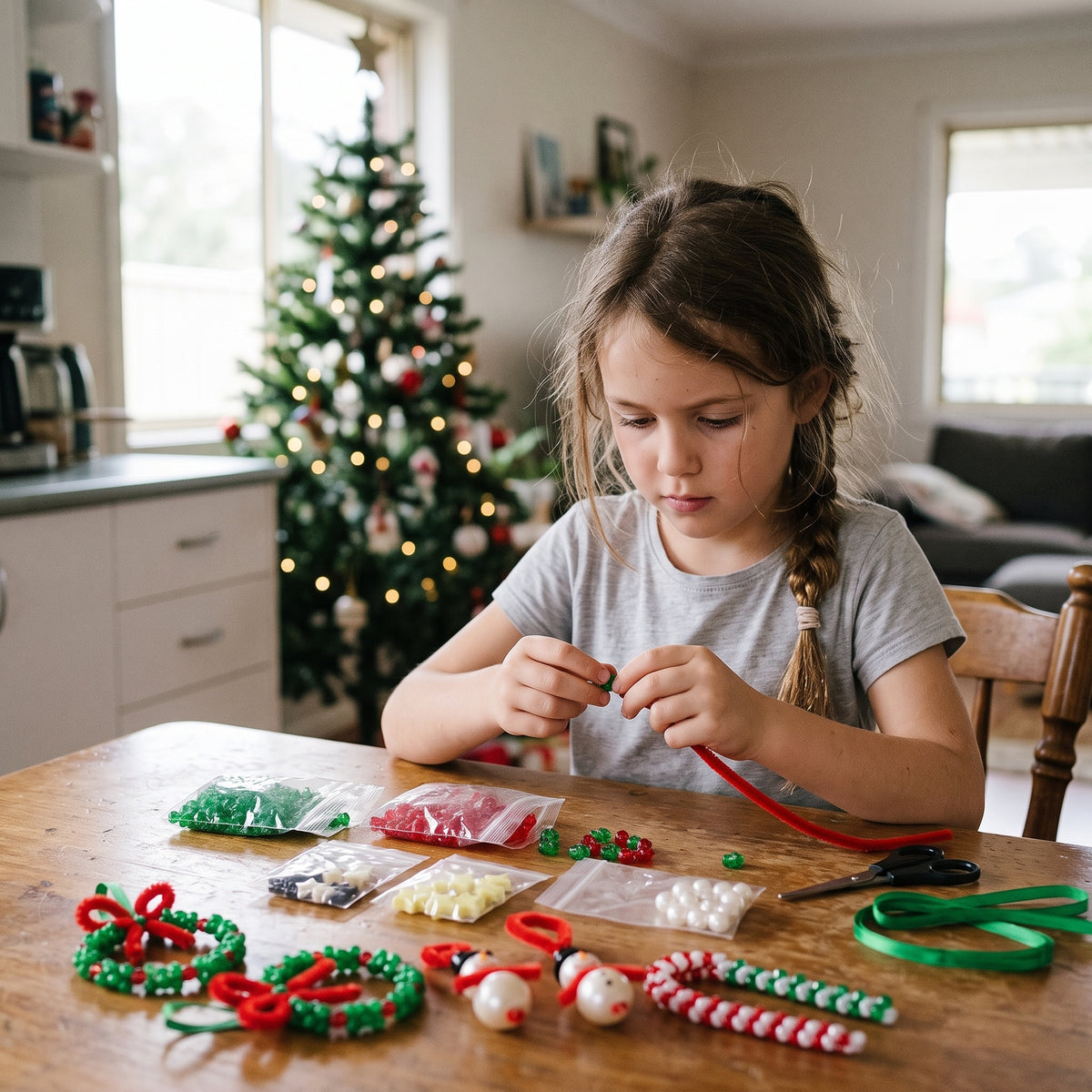 40-Piece Christmas Beaded Ornament Craft Kit for Kids & Families