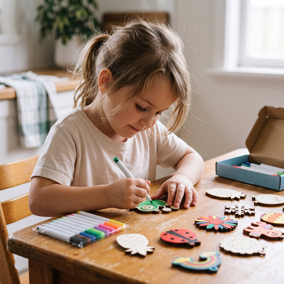 36-Piece DIY Wooden Magnet Painting Kit for Kids