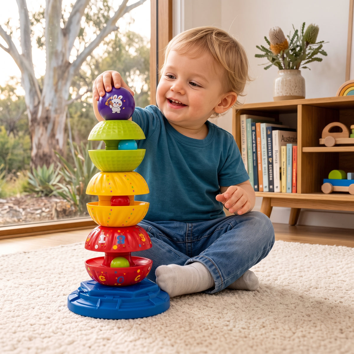 2-in-1 Spinning Stacking & Ball Drop Rattle Toy