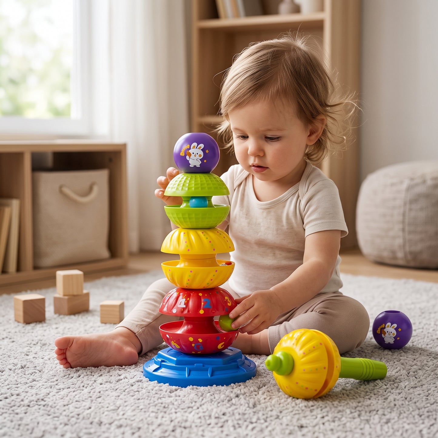 2-in-1 Spinning Stacking & Ball Drop Rattle Toy