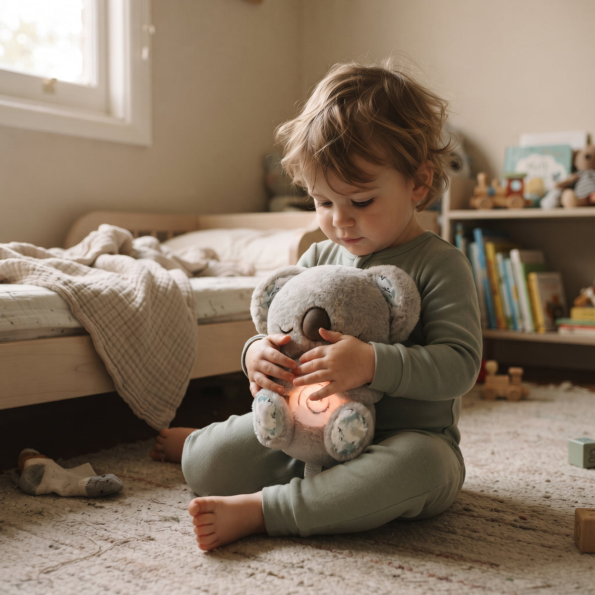 Interactive Breathing Plush Toy with Light, Sound & Moving Ears
