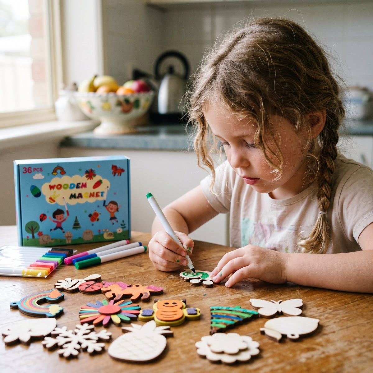 36-Piece DIY Wooden Magnet Painting Kit for Kids