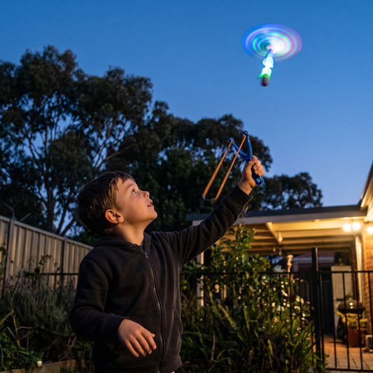 LED Flying Slingshot Helicopter Toy – 4 Pack