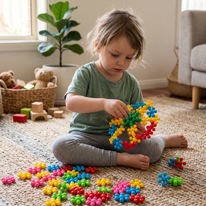 Montessori Snowflake Building Blocks with Instructions