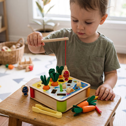3 in 1 Wooden Magnetic Fishing & Carrot Game