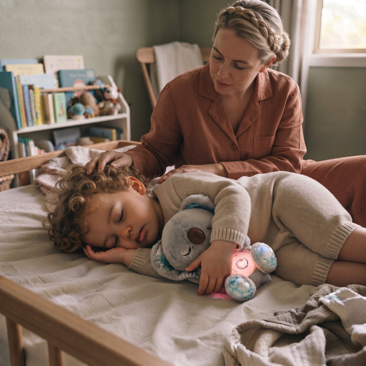 Interactive Breathing Plush Toy with Light, Sound & Moving Ears