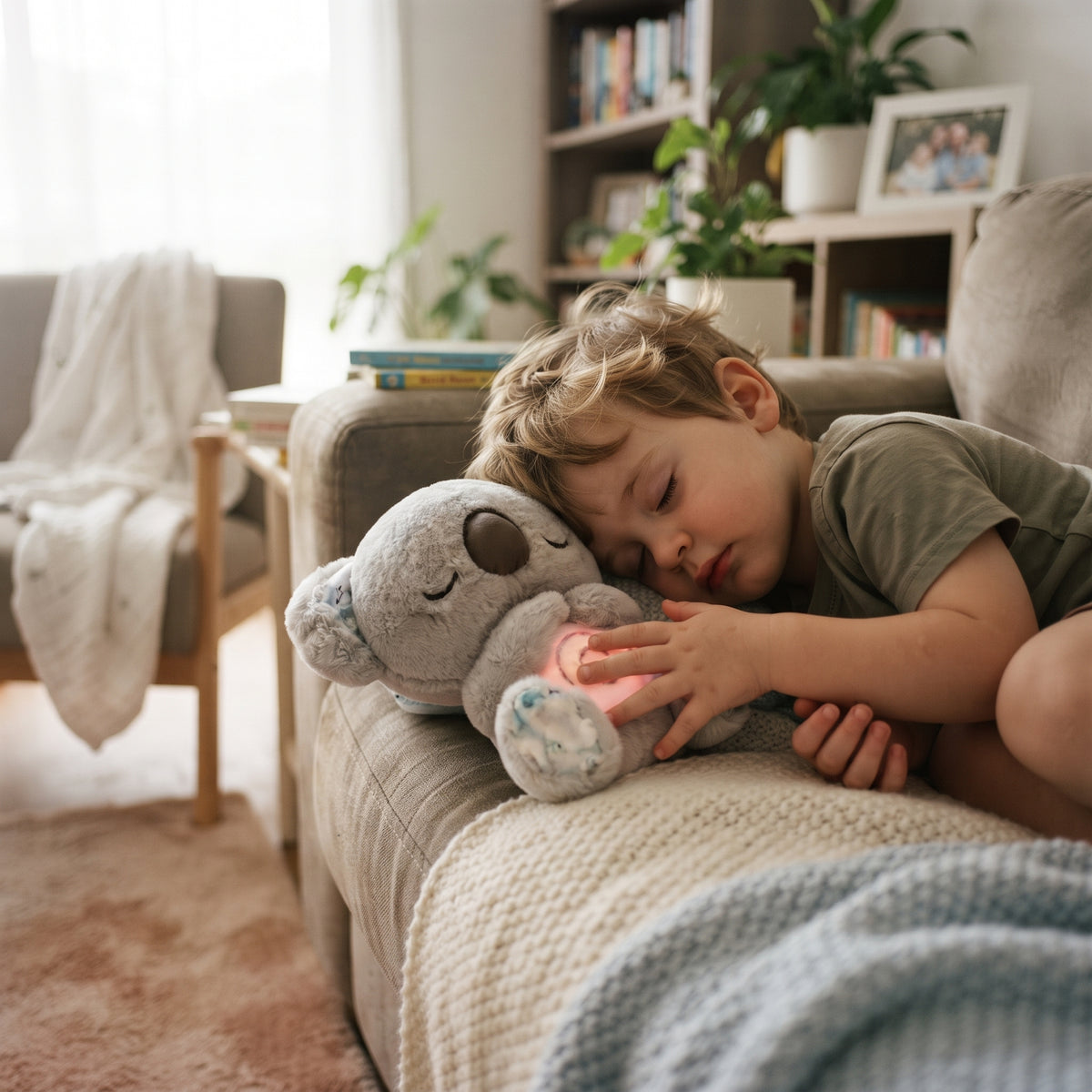 Interactive Breathing Plush Toy with Light, Sound & Moving Ears