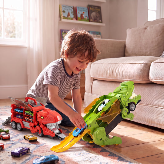 Dinosaur Car Transporter Truck Toy with 8 Mini Cars for Kids