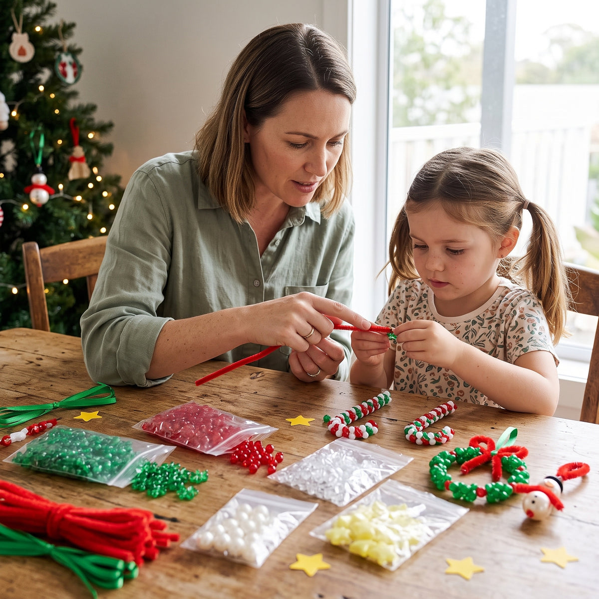40-Piece Christmas Beaded Ornament Craft Kit for Kids & Families