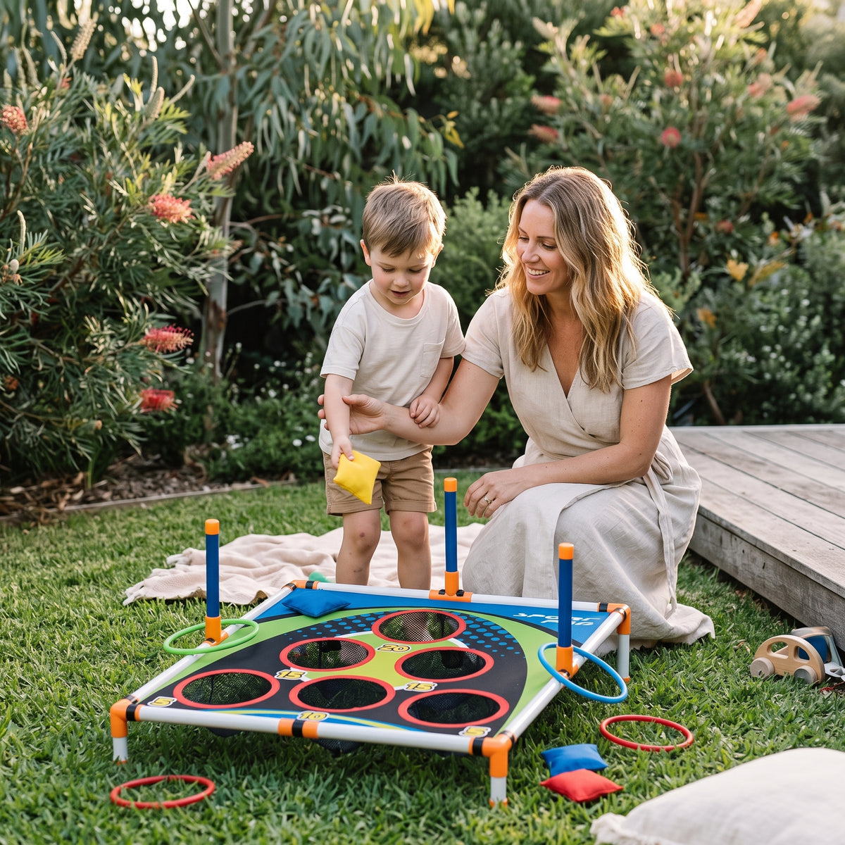 2-in-1 Cornhole & Ring Toss Game Set