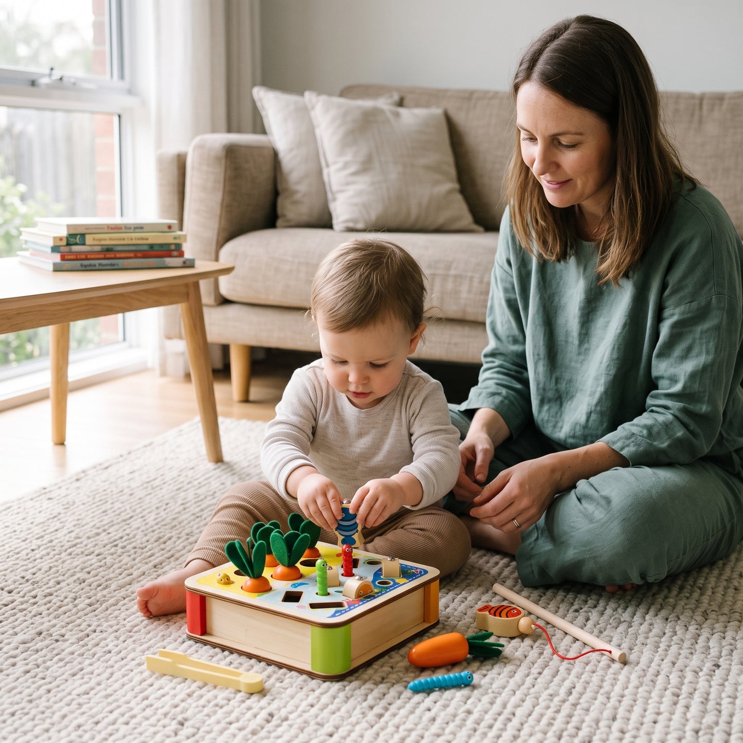3 in 1 Wooden Magnetic Fishing & Carrot Game