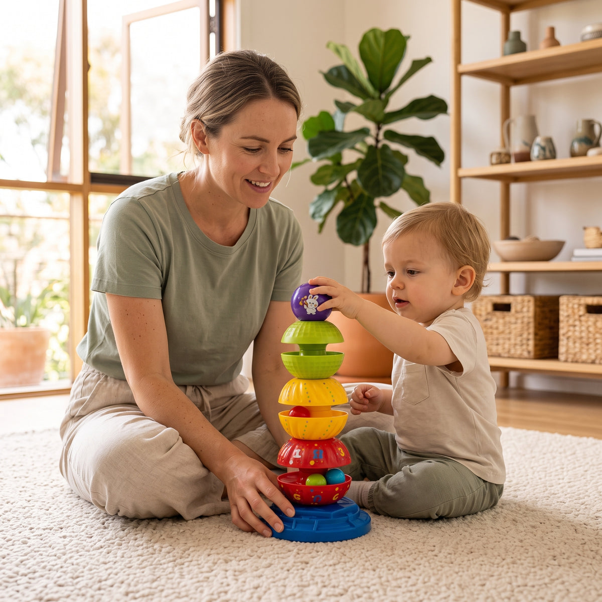 2-in-1 Spinning Stacking & Ball Drop Rattle Toy