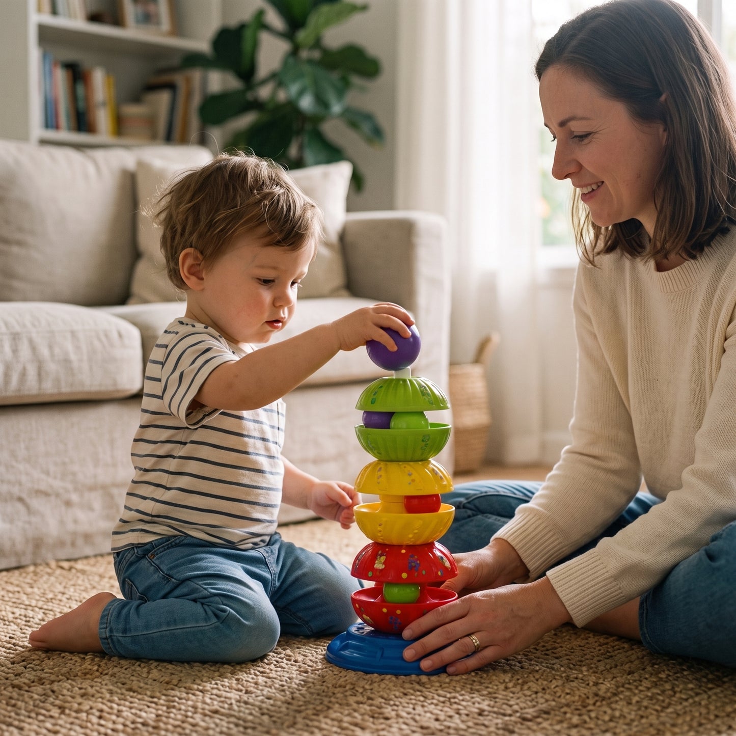 2-in-1 Spinning Stacking & Ball Drop Rattle Toy