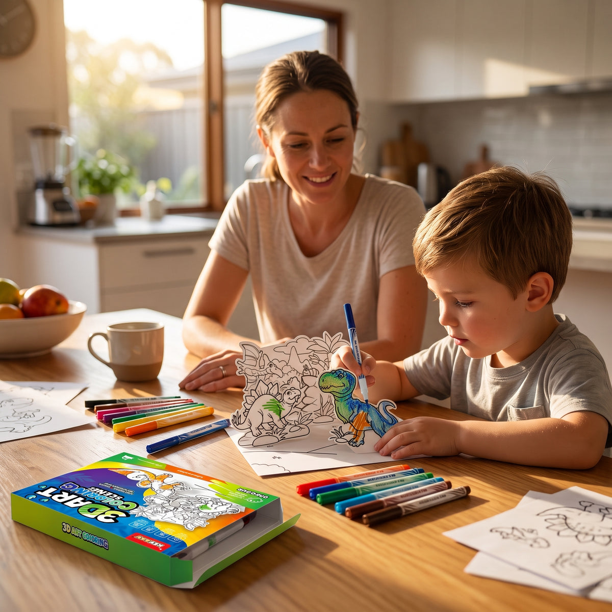 3D Pop-Up Colouring Book for Kids with Watercolour Pens