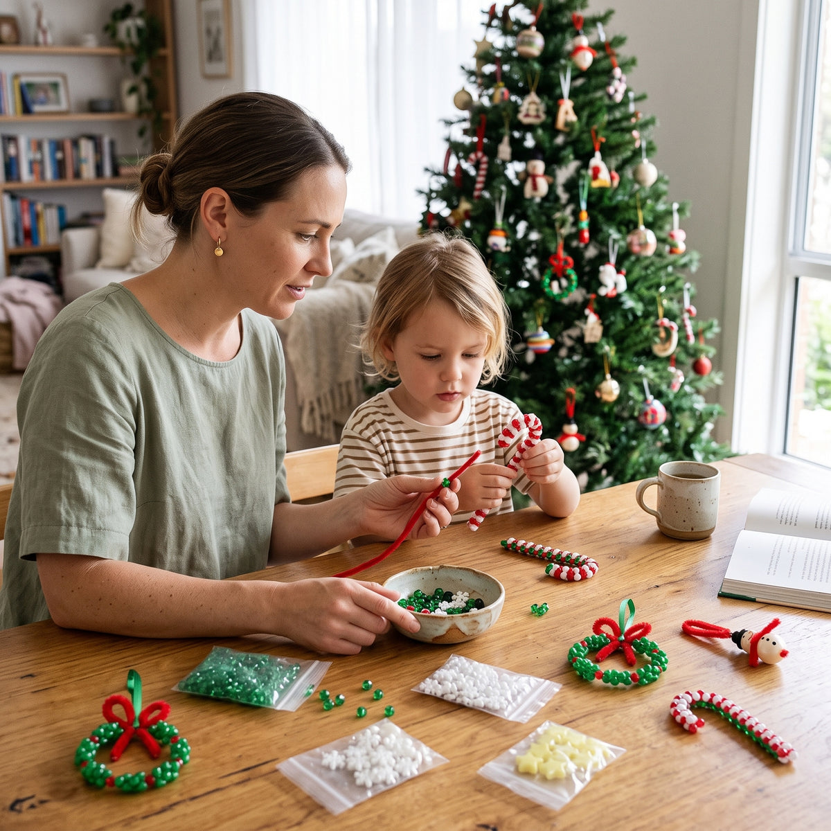 40-Piece Christmas Beaded Ornament Craft Kit for Kids & Families