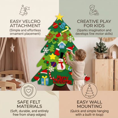 DIY Felt Christmas Tree for Kids – Wall Hanging with Removable Ornaments with Lights