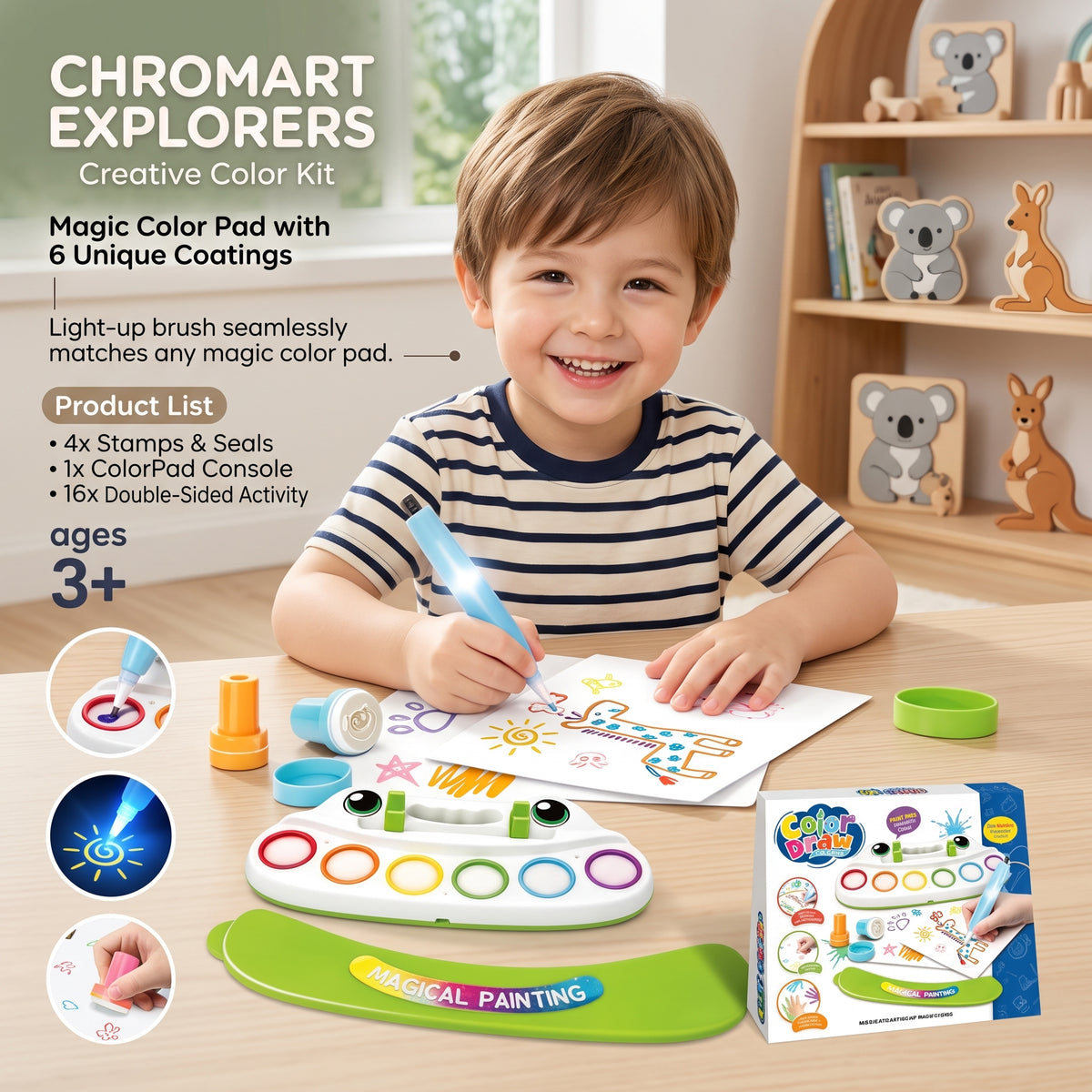 6 Colour Magic Drawing Tray & Painting Set for Kids