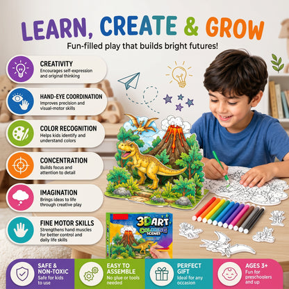 3D Pop-Up Colouring Book for Kids with Watercolour Pens