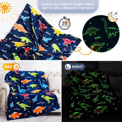 Glow in the Dark Dinosaur Blanket for Kids