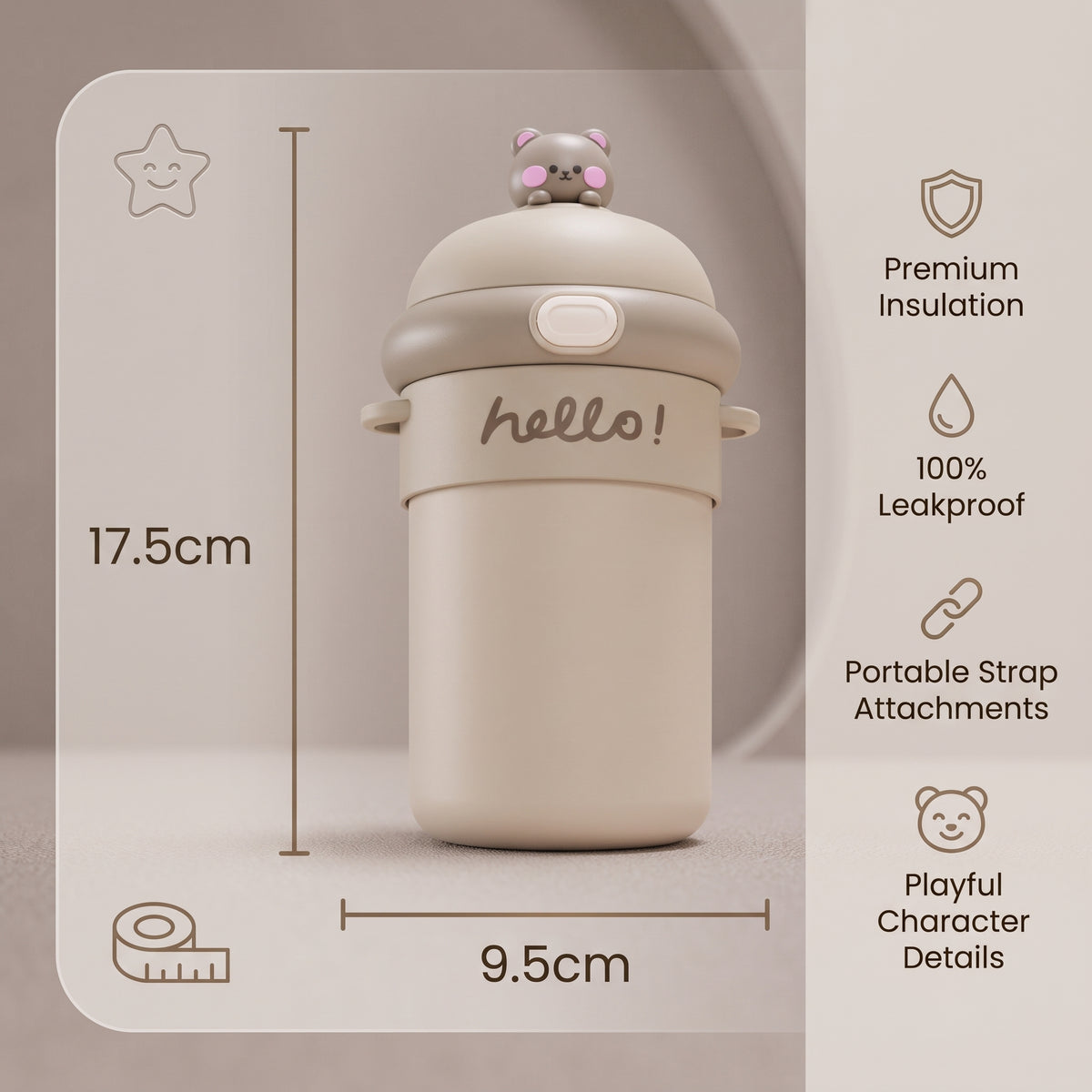 500ml Kids Insulated Glass Bottle with Carry Strap