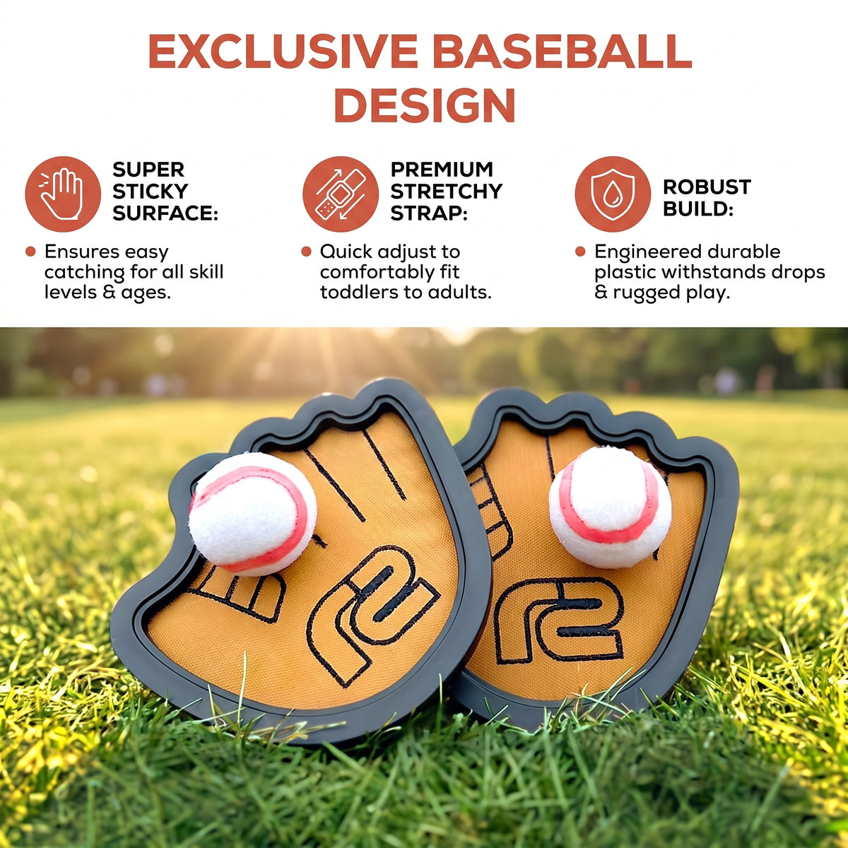 Baseball Toss & Catch Game Set for Kids – Sticky Ball & Paddle