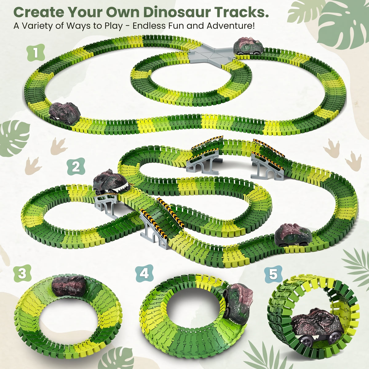 223-Piece Dinosaur Race Track Set – Flexible DIY Racing Toy for Kids