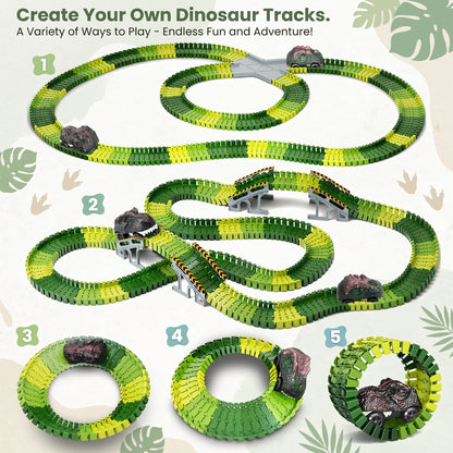 223-Piece Dinosaur Race Track Set – Flexible DIY Racing Toy for Kids