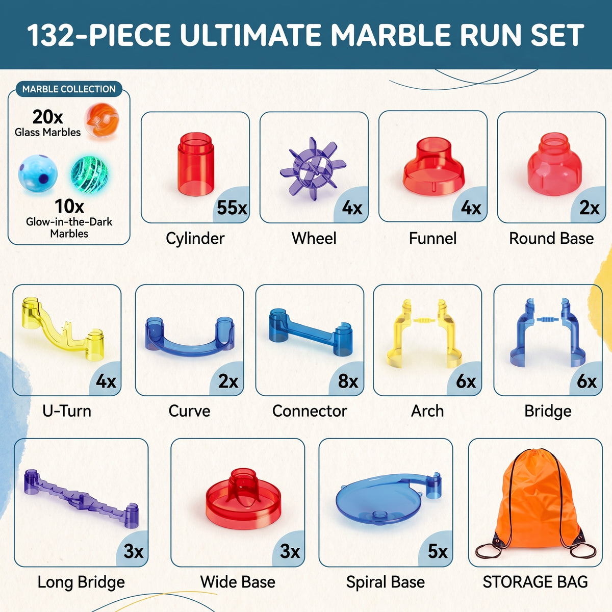 132 Piece Marble Run Building Set for Kids – STEM Race Track Toy