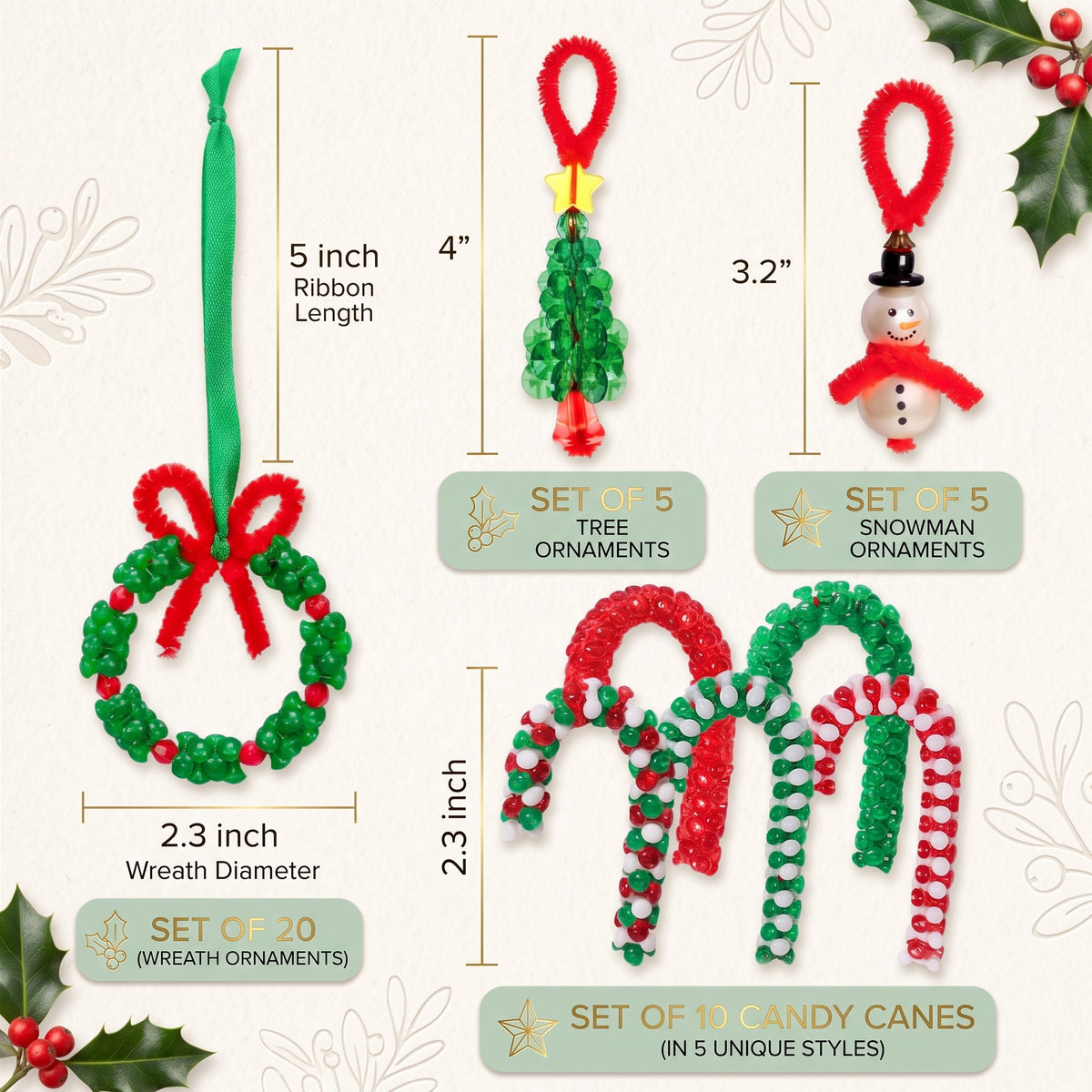 40-Piece Christmas Beaded Ornament Craft Kit for Kids & Families