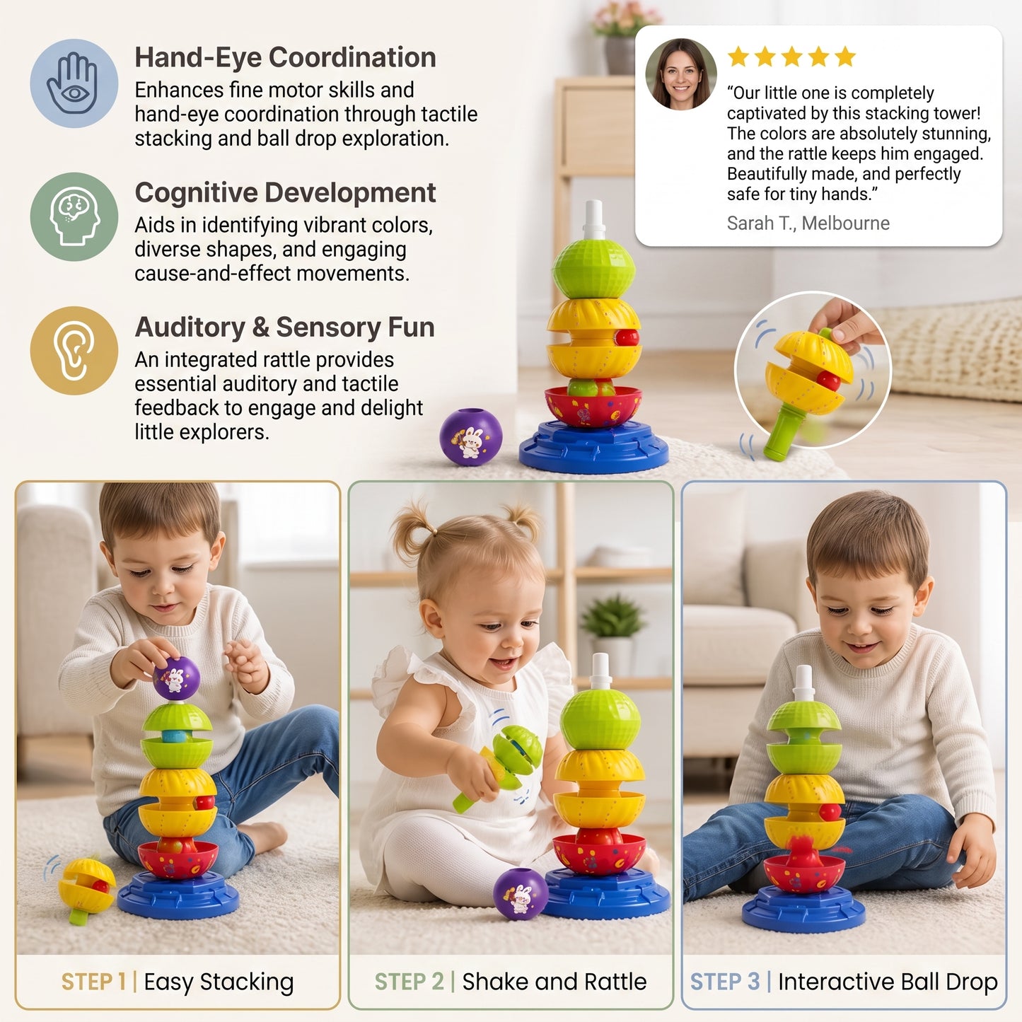 2-in-1 Spinning Stacking & Ball Drop Rattle Toy