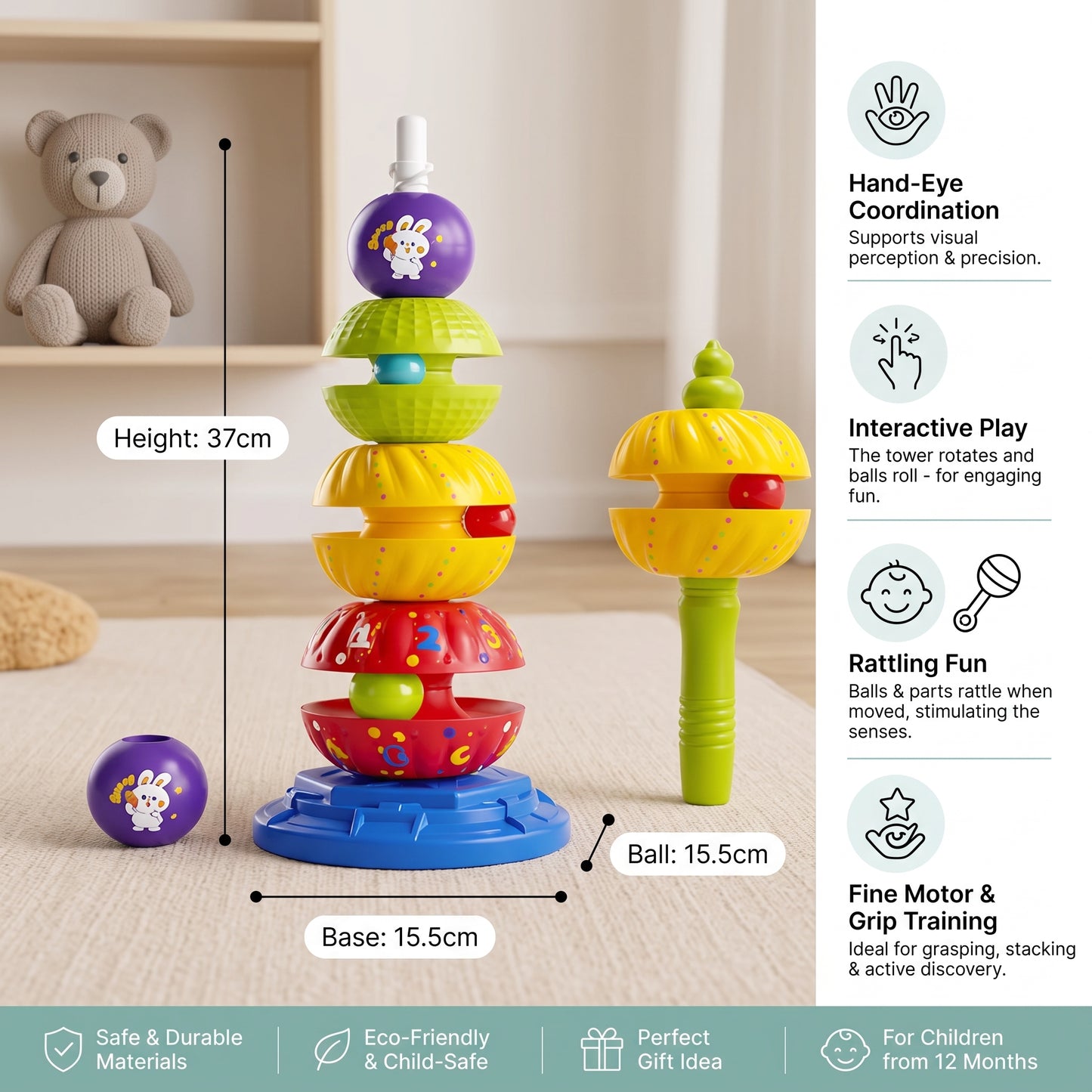 2-in-1 Spinning Stacking & Ball Drop Rattle Toy