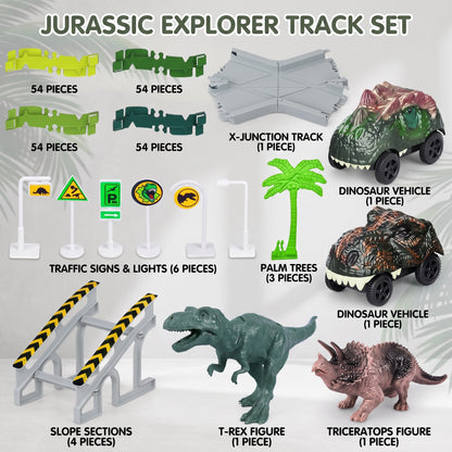 223-Piece Dinosaur Race Track Set – Flexible DIY Racing Toy for Kids