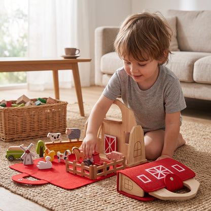 Wooden Travel Farm Play Set