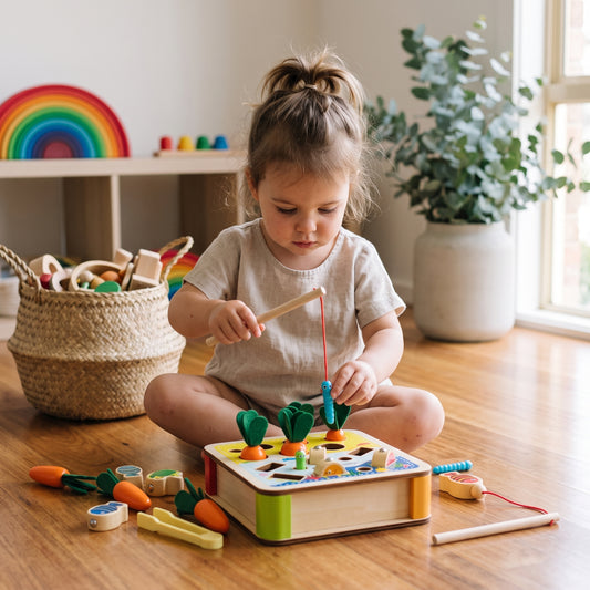 3 in 1 Wooden Magnetic Fishing & Carrot Game