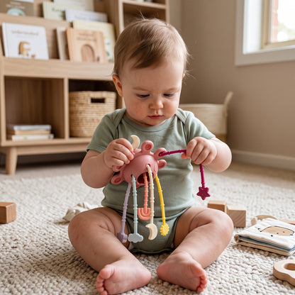 Silicone Pull String Sensory Teether Toy for Babies