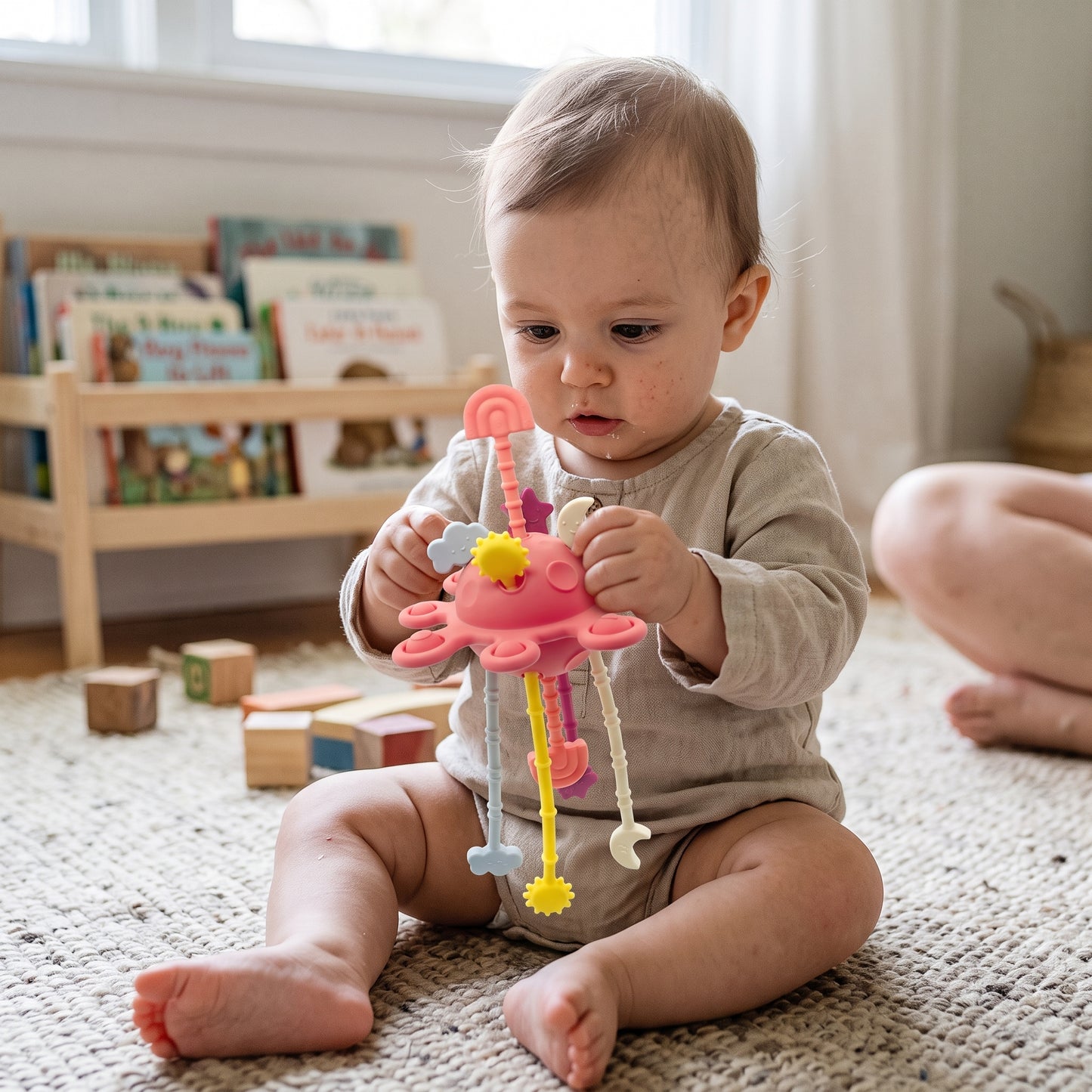 Silicone Pull String Sensory Teether Toy for Babies
