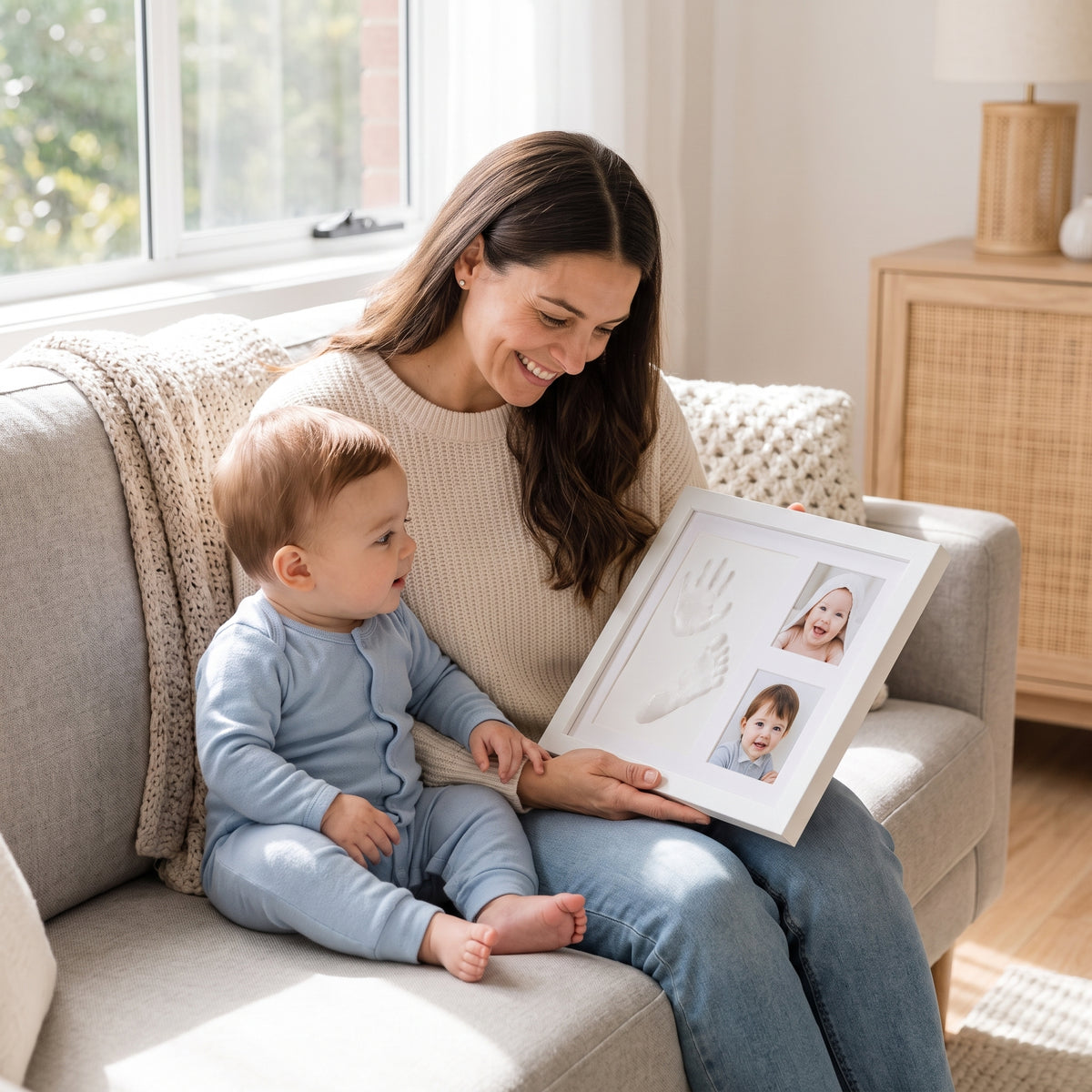 Baby Handprint & Footprint Keepsake Frame with Photo Display