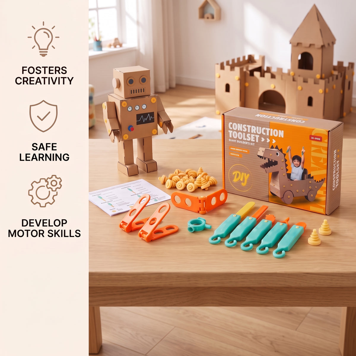 100-Piece Cardboard Construction Tool Set for Kids