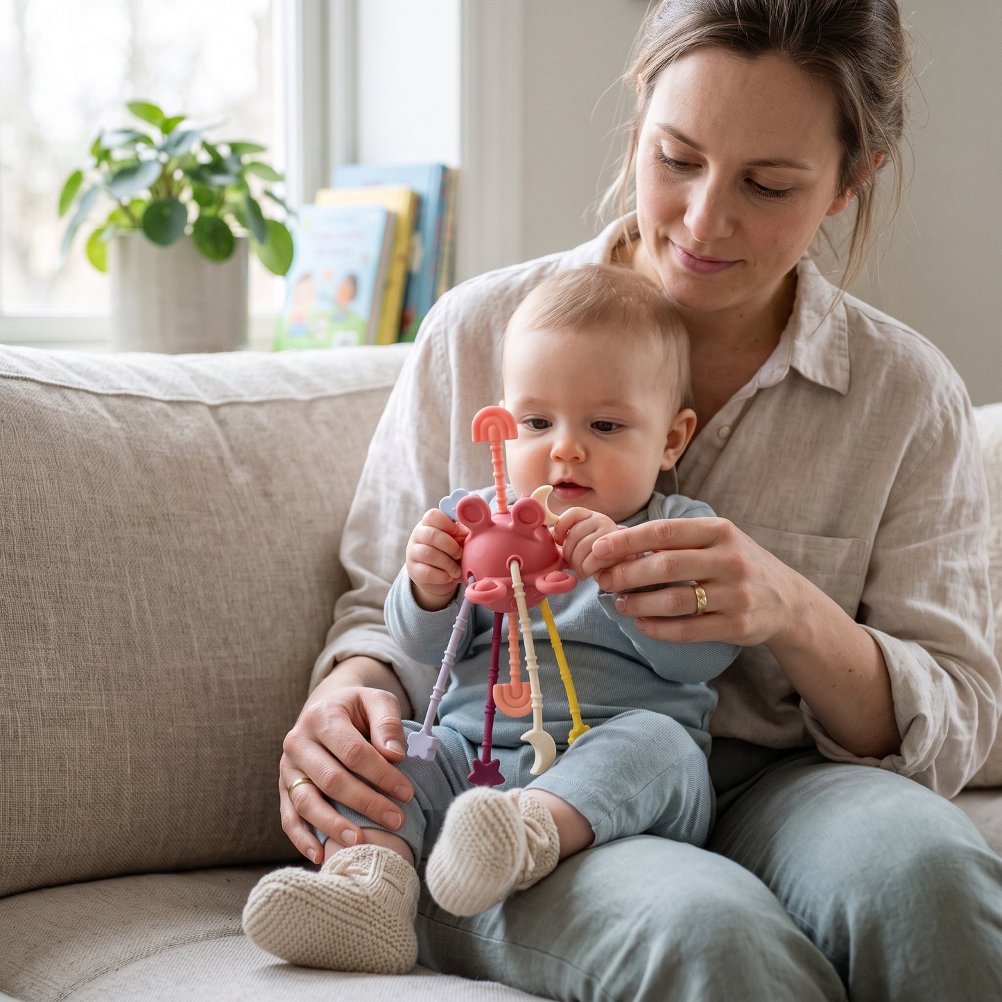 Silicone Pull String Sensory Teether Toy for Babies
