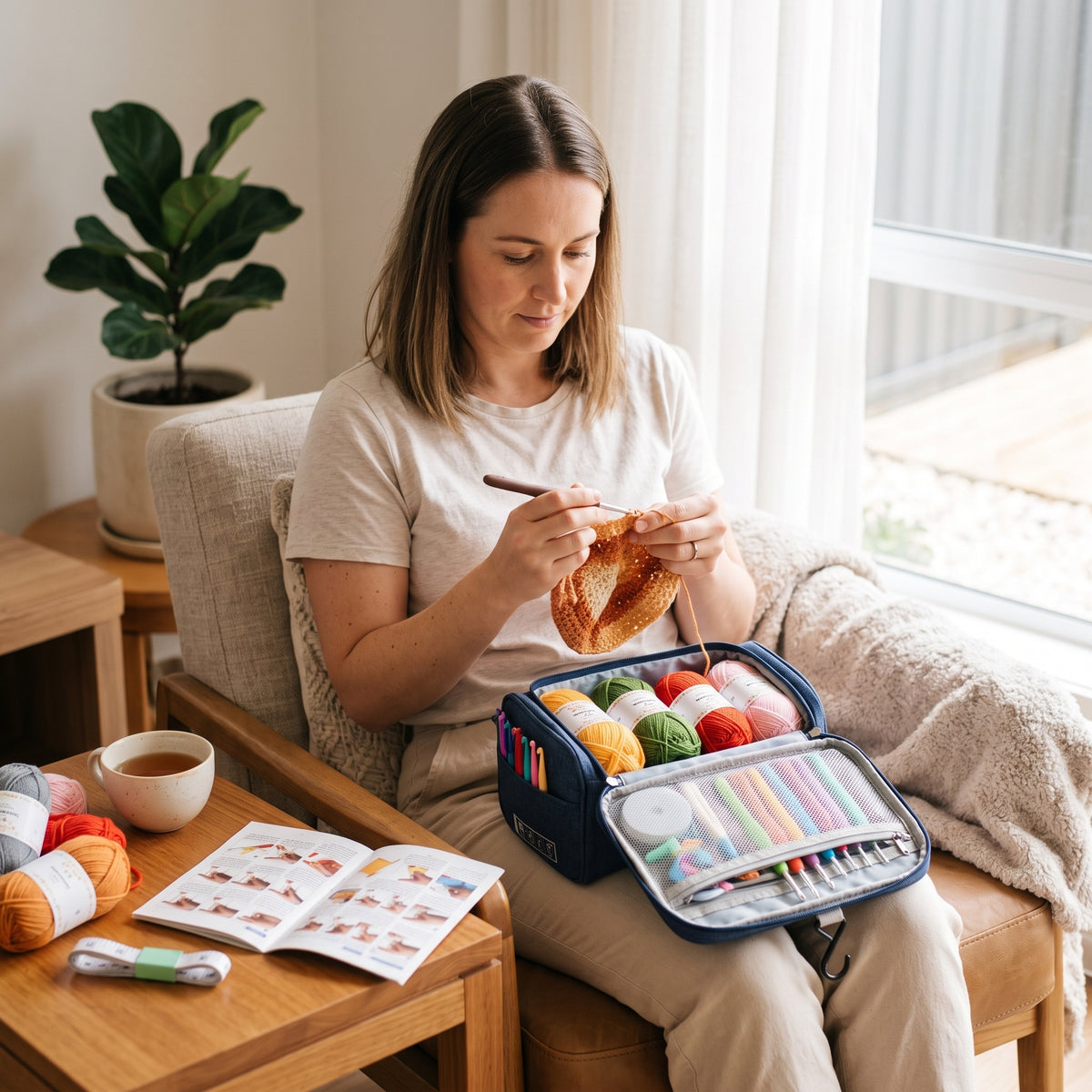 Beginner Crochet Bag with Yarn, Crochet Hooks & Accessories
