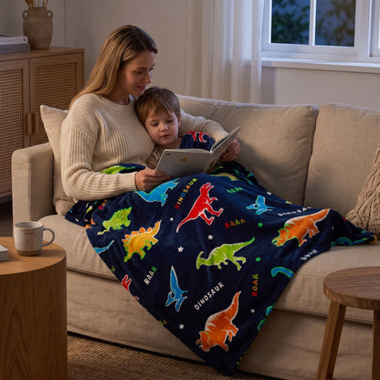 Glow in the Dark Dinosaur Blanket for Kids